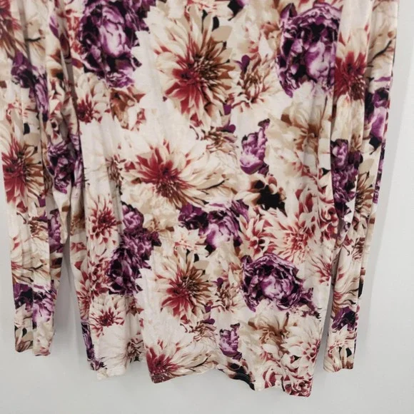 Chicos Shirt Womens XL Floral Long Sleeve Pink Purple Dahlia Print Stretch Top - Picture 3 of 9